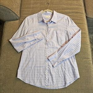Caslon Light Blue White Checkered Casual Office Button Top Shirt Size XS